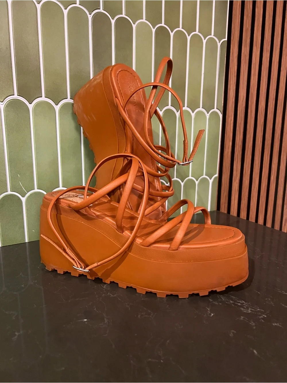 Vic Matie Orange Platform Strappy Sandals